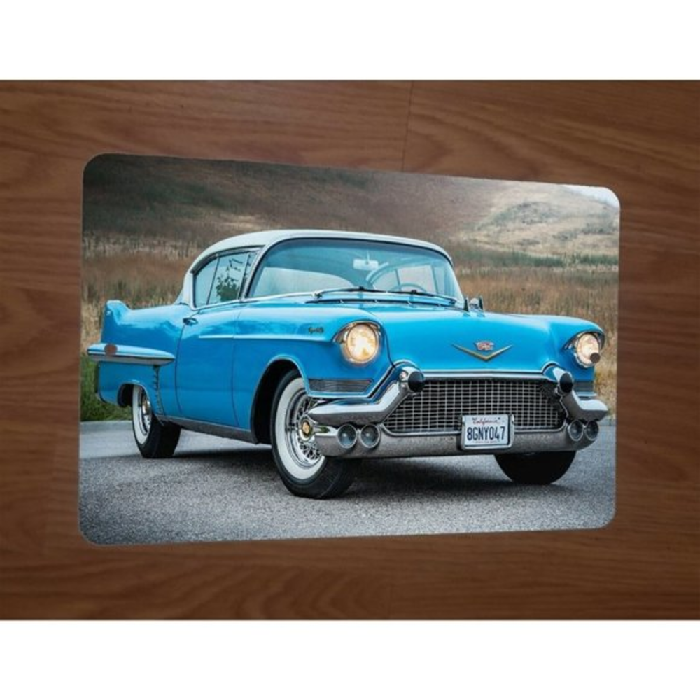 1957 Aqua Blue Cadillac Classic Street Car 8x12‎ Metal Wall Sign